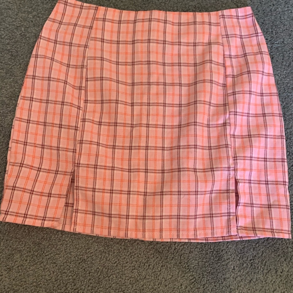 Pink plaid pencil skirt and slip dress